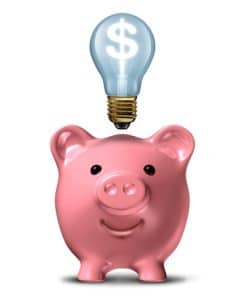 12667595 - pink piggy bank with an idea light bulb with a dollar sign shinning bright on a white background